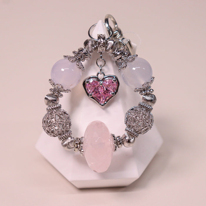 Silver Pink Heart Bag Charm